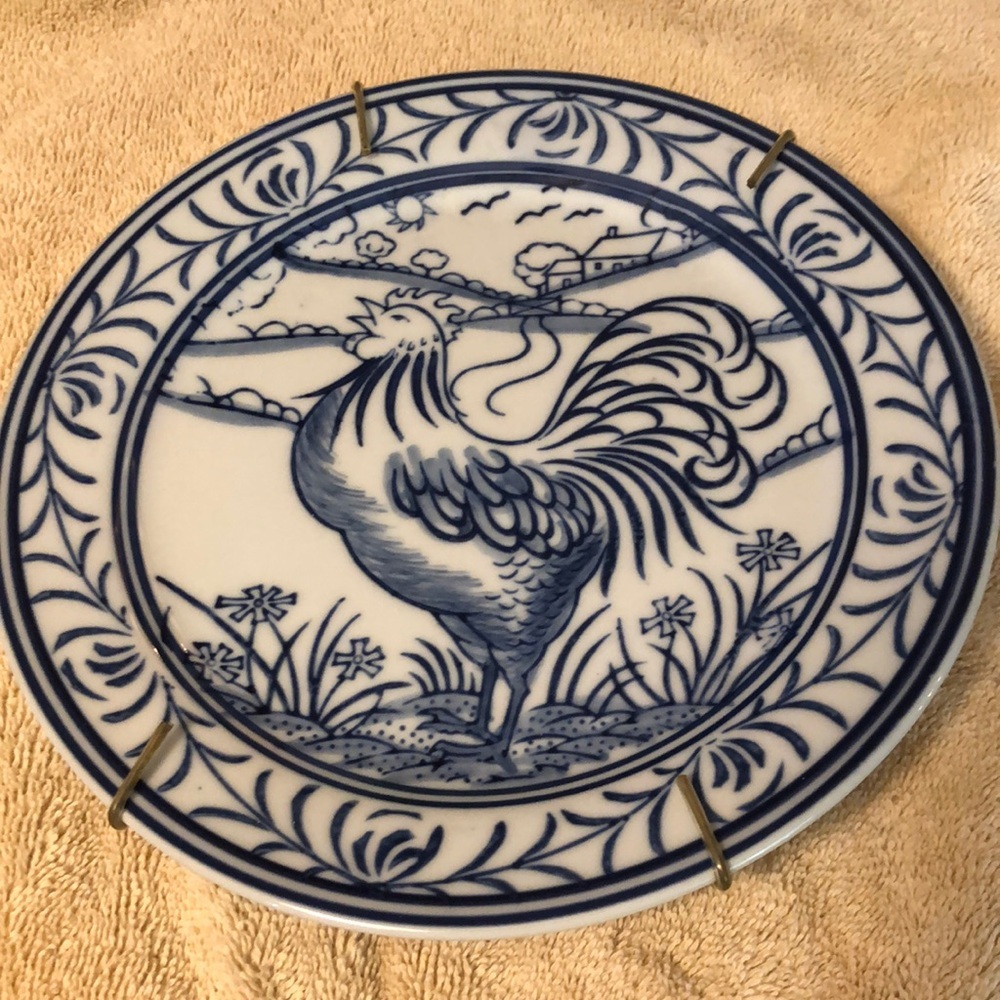 Oriental blue porcelain rooster plate 7 3/4"